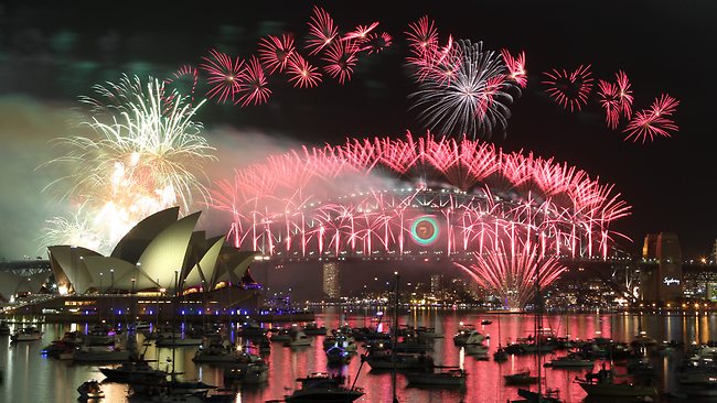 New Year's Eve fireworks over Sydney Harbor.