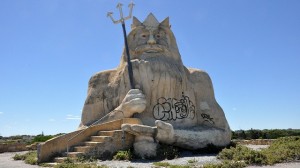The dilapidated King Neptune from the abandoned Atlantis Marine Park in Perth. 